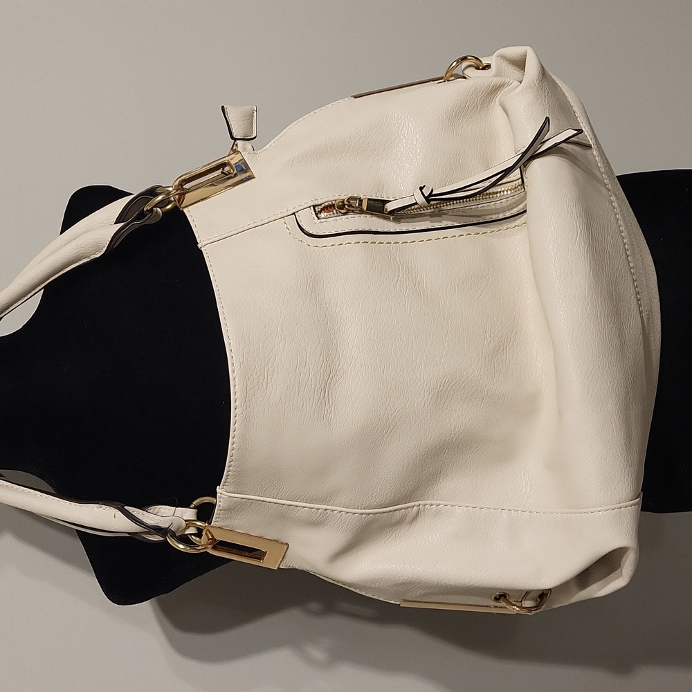 Classic Cream Vegan Leather Satchel Handbag -